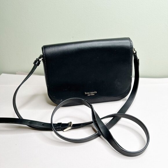 kate spade Handbags - Kate Spade Nadine Medium Flap Black Smooth Leather Crossbody Bag